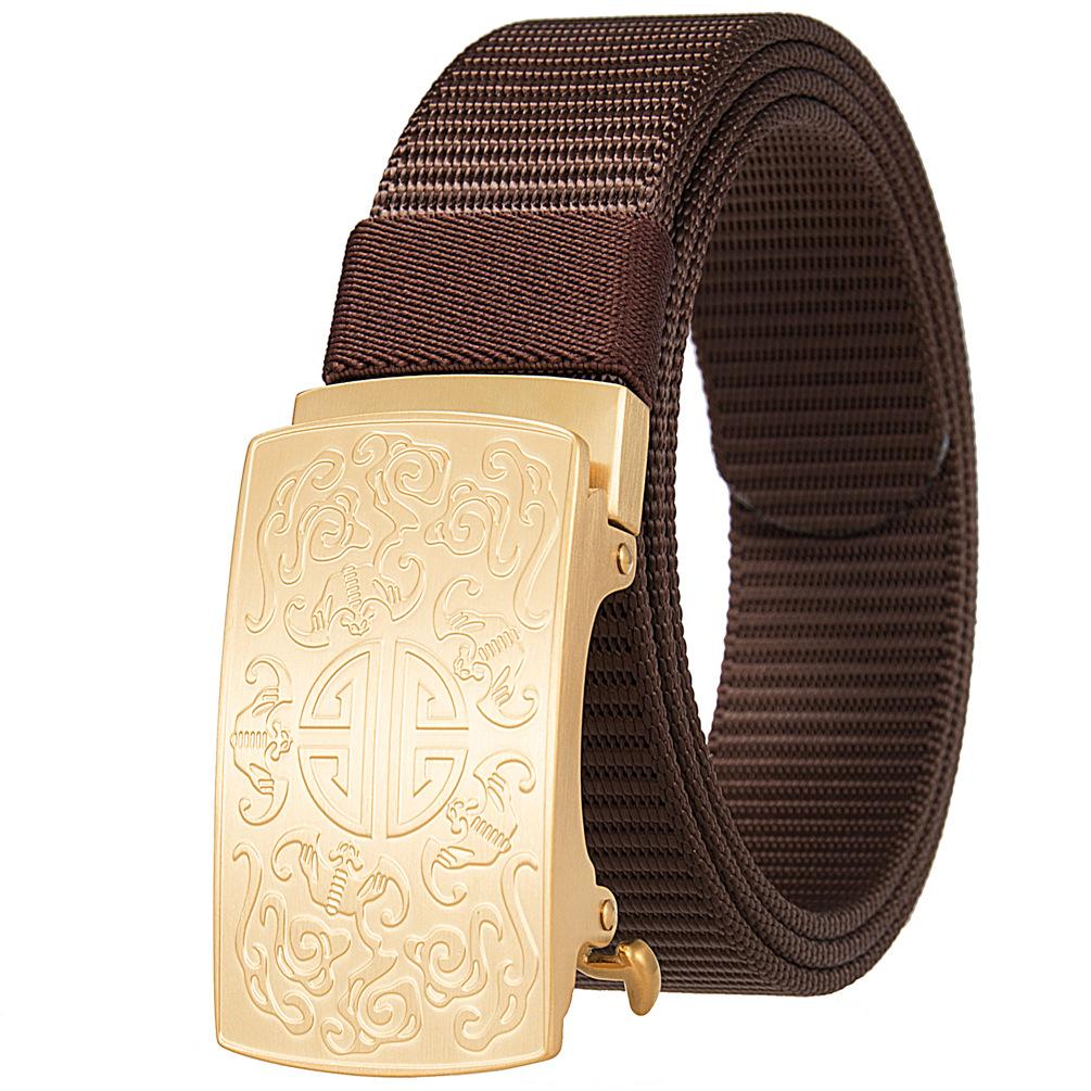 3.5Cm Nylon Braided Belt For Men, Button Head Closure Toothless Stainless Steel Buckle Ly36-61927-3