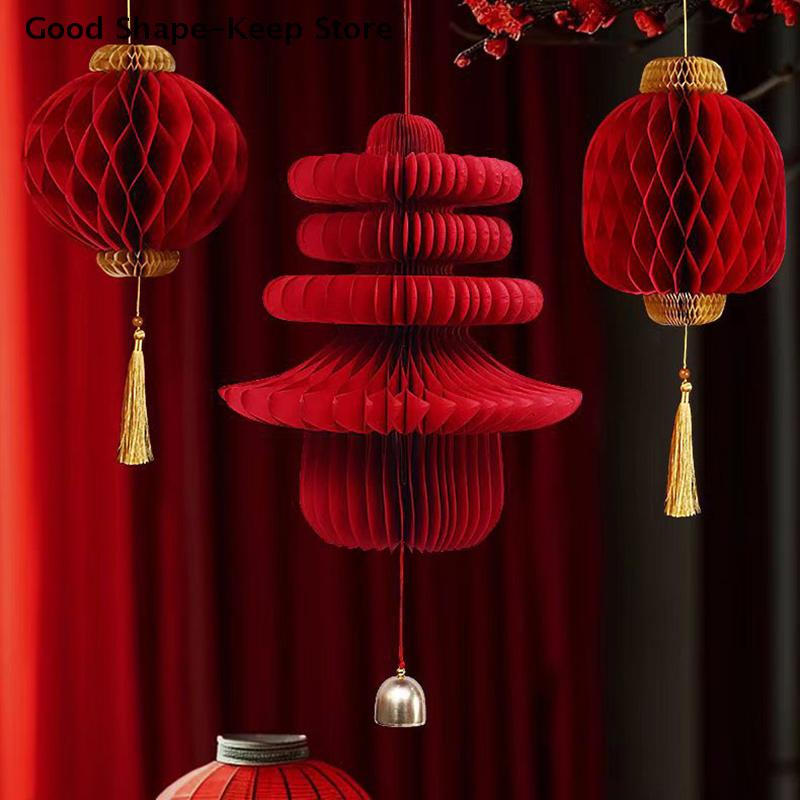 New Year Paper Ornament Decoration 3D Honeycomb Gourd Decorative Lanterns Wedding Decoration Pendant Horse Year 2026 Door Decor