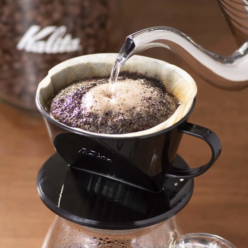 Kalita Coffee Dripper, 101-KP, Black Plastic, for 1-2 People, 3-Hole, Fast Extraction, Extracts Flavor Before Off-Flavors Reach Out. This dripper, #04