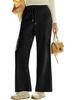 2026 Spring Elastic High Waist Lace-Up Corduroy Pants, Wide-Leg, with Pockets, Casual Long Trousers.