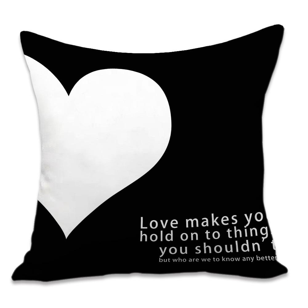 Valentine's Day Letters Black and White Cotton Linen Super Soft Peach Leather Velvet Pillowcase Sofa Home Cushion Cover