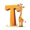 Poster Lächelnde Giraffe mit dem Buchstaben T Poster Lächelnde Giraffe mit dem Buchstaben T, 30X40 cm, Holzrahmen Dunkelbraun, Mattpapier 230 g/m²