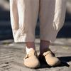 Johnature Women Vintage Solid Color Pants Elastic Waist Patchwork Pockets Summer Trousers Bloomers Pants