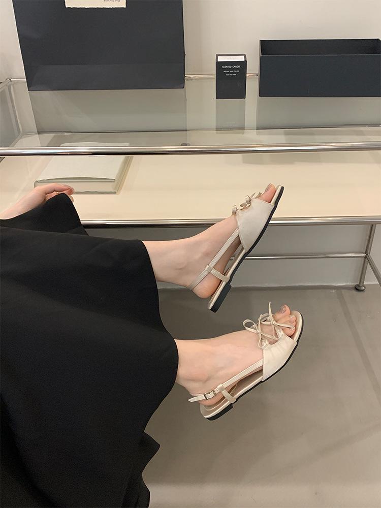 Niche French Flat Bow Sandals: 2025 Summer Fairy Shoes with Round Toe