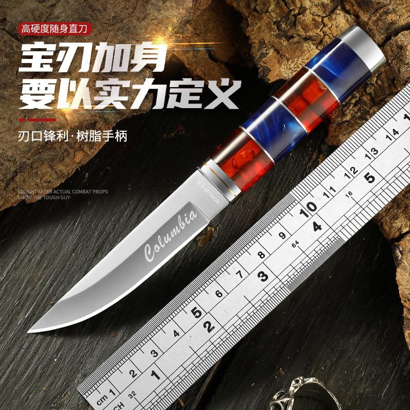 Resin Handle Sharp Stainless Steel Utility Small Straight Knife Outdoor Camping Cleaver Knife Fruit Knife Portable Fishing Knife