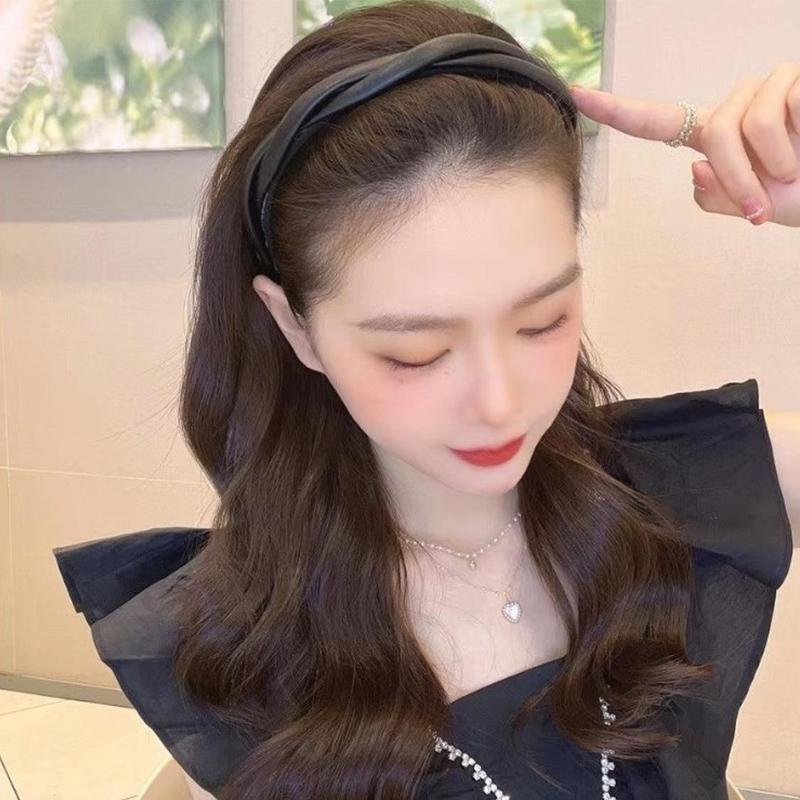 Bentite din piele PU împletită pentru femei Bandă de păr răsucită simplă Bentita de păr neagră, bej, accesorii de păr pentru fete