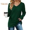 Women Tunic Sweater V-Neck Long Sleeve Solid Color Ribbed Casual Tops Slim Fit Knitted Loose Fit Fall Tops