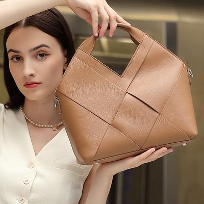 Cross-Border Hot-Selling Top Layer Genuine Leather Woven Handbag Inverted Triangle Design Fashion Soft Leather Handbag Crossbody Bag Women's Bag