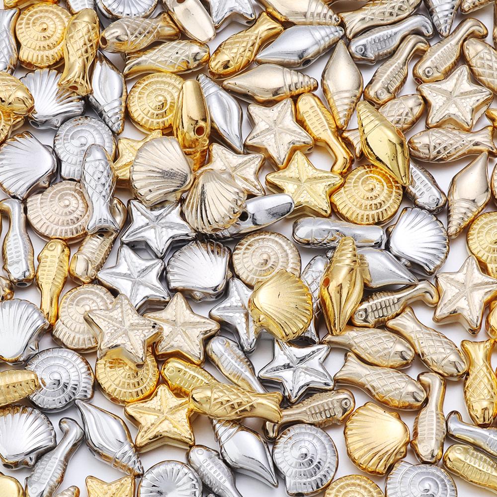 Apx 65pcs/lot CCB Ocean Series Beads Gold Color Conch Fish Charm Bead for DIY Necklace Bracelet Jewelry Making Findings