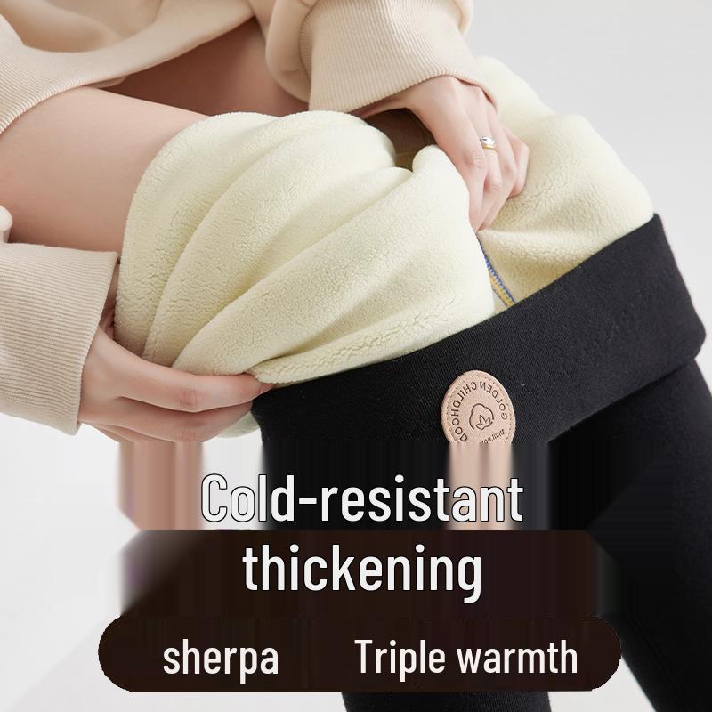 Women's Extra Thick Fleece-Lined Lambswool Pants – High Waist, Elastic, Warm Winter Layer