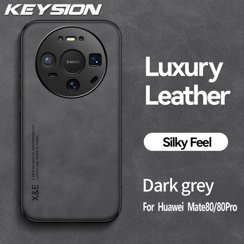 

KEYSION Luxury Retro PU Leather Case for Huawei Mate 80 Pro Soft Silicone+PC Shockproof Phone Back Cover for Huawei Mate 80 Pro for Huawei Mate 80 темно серый