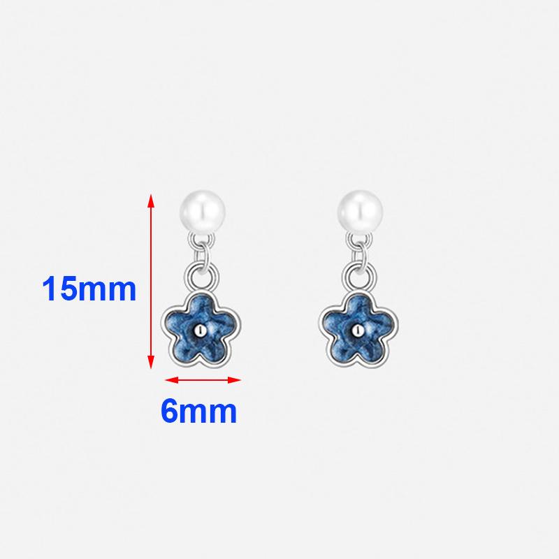 Real 925 Silver Pearl 14K Gold Blue Flower Pendant Stud Earrings For Women Cute Fine Jewelry Light Accessories