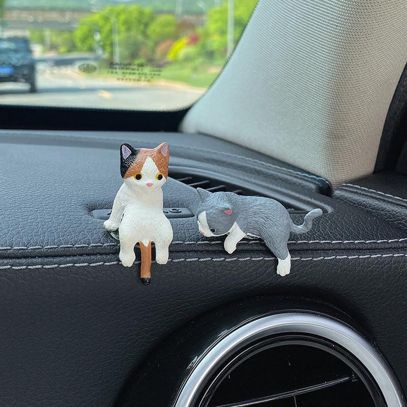 Cute Cat Car Ornaments: Sleepy Cat Console & Rearview Mirror Decoration