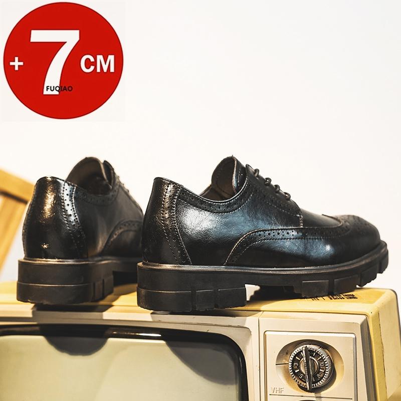 Fashion Men 7cm Height Increase Brogue Derby Dress Shoes Invisible Lift Formal Oxford Leather Elevator Shoes for Office Wedding Business