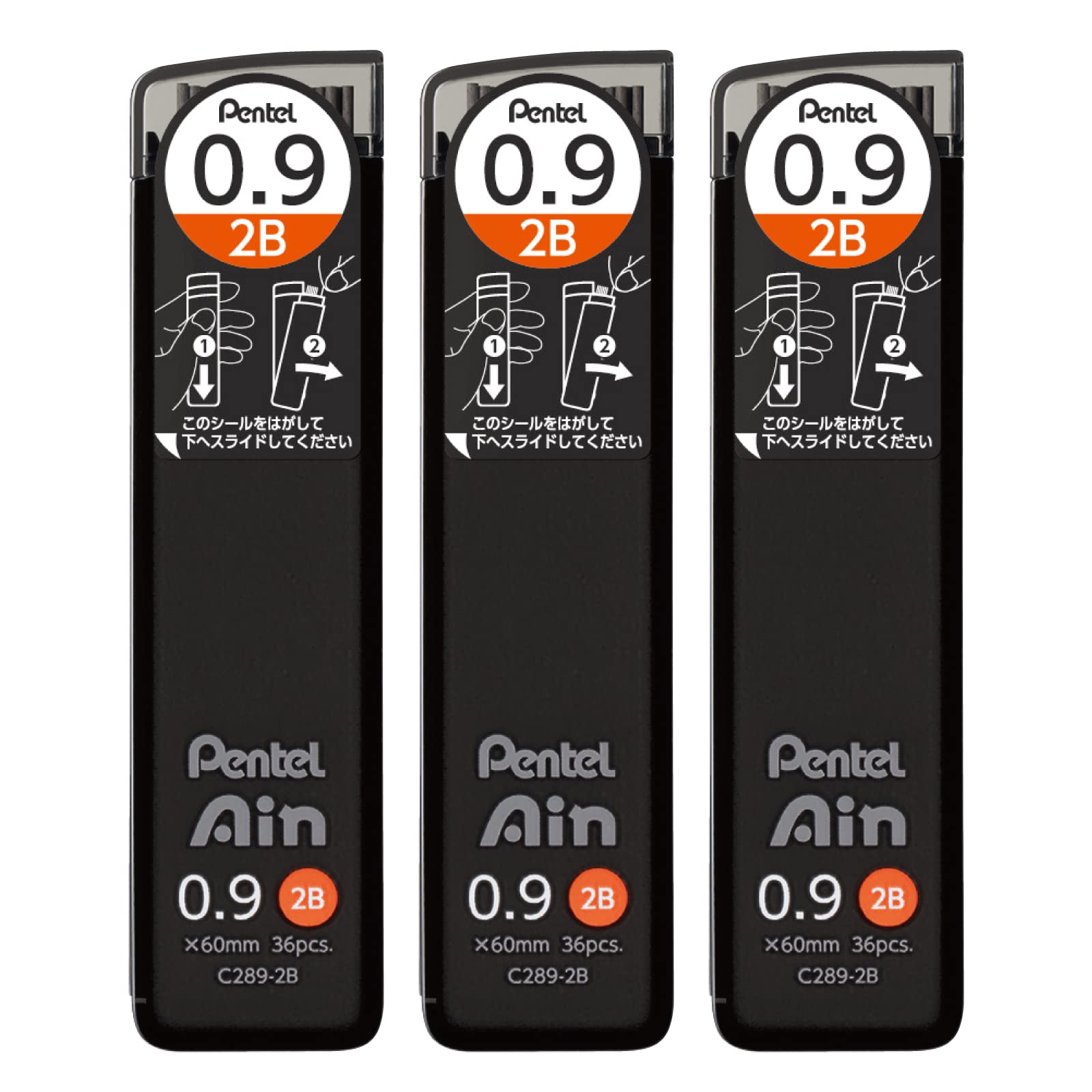 Pentel Ain Mechanical Pencil Lead, 0.9mm, 2B, 3-pack, AMZ-XC2892B3P