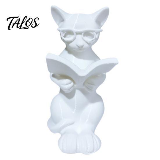 Printed Cat 3d Statue Reading Holding Book Glasses Cat Figurine Modern Decorative Animal Sculpture For Home Office Decor