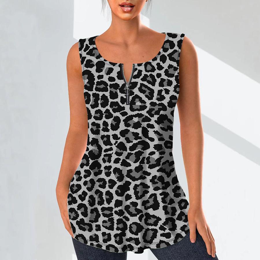 

Женские модные рубашки с v-образным вырезом, повседневные топы, футболка, женский жилет с 3D леопардовым принтом, блузка без рукавов больших размеров, топы на бретелях 3XL серый