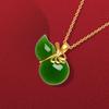 Natural Hetian Jade Jasper Gourd Pendant Necklace Chinese Style Retro Unique Ancient Gold Craft Charm Women'S  Jewelry