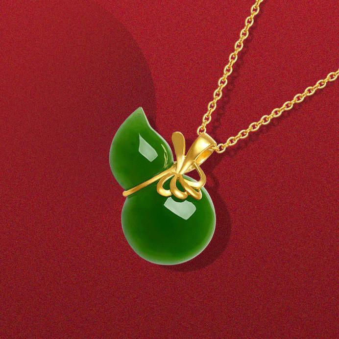 Natural Hetian Jade Jasper Gourd Pendant Necklace Chinese Style Retro Unique Ancient Gold Craft Charm Women'S  Jewelry