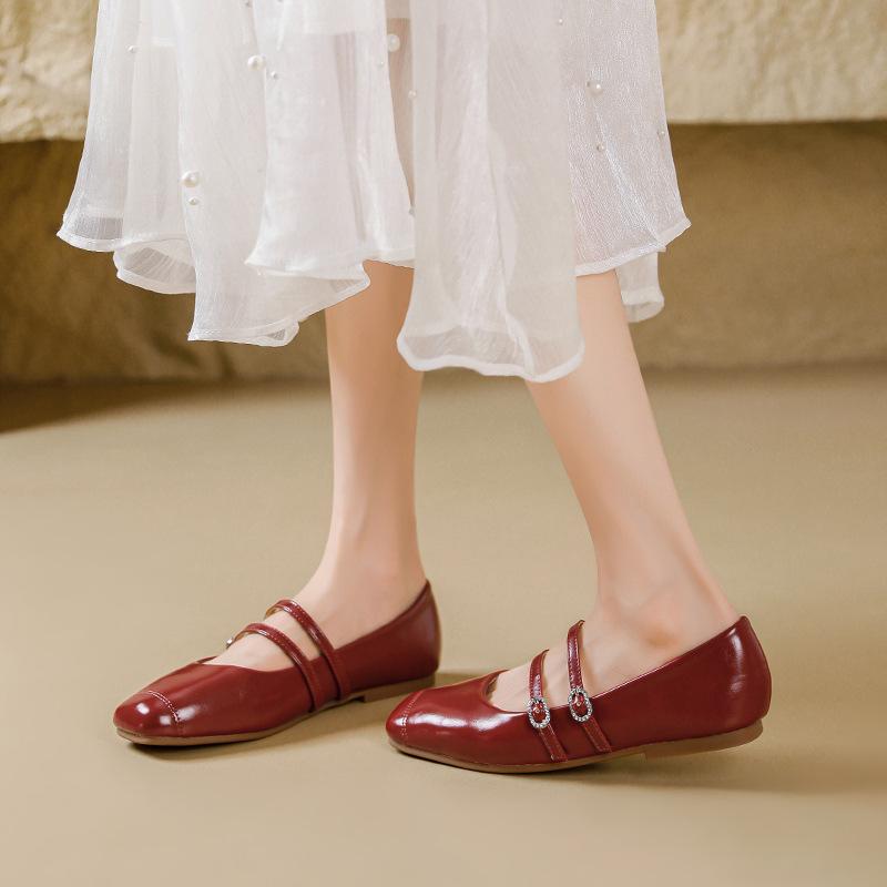Fashion Double Belt Strap Flats Mary Janes Woman Lolita Shoes Spring Ballets Ladies Shallow Loafers Barefoot Mocasines Femme Bride Shoes