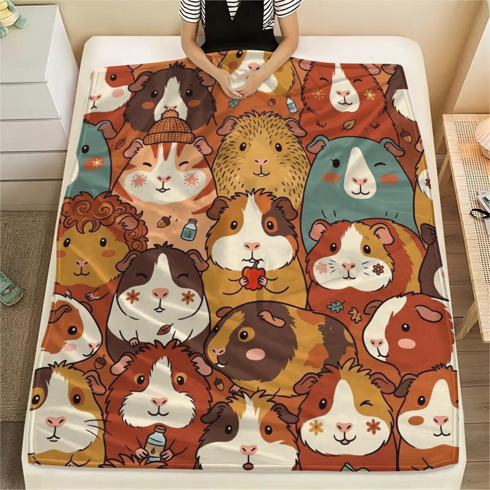 1Pc guinea pig Print Flannel Blanket, High quality Comfortable for All Seasons, Home Decor, Warmth and Comfort, Perfect for Christmas Gifts