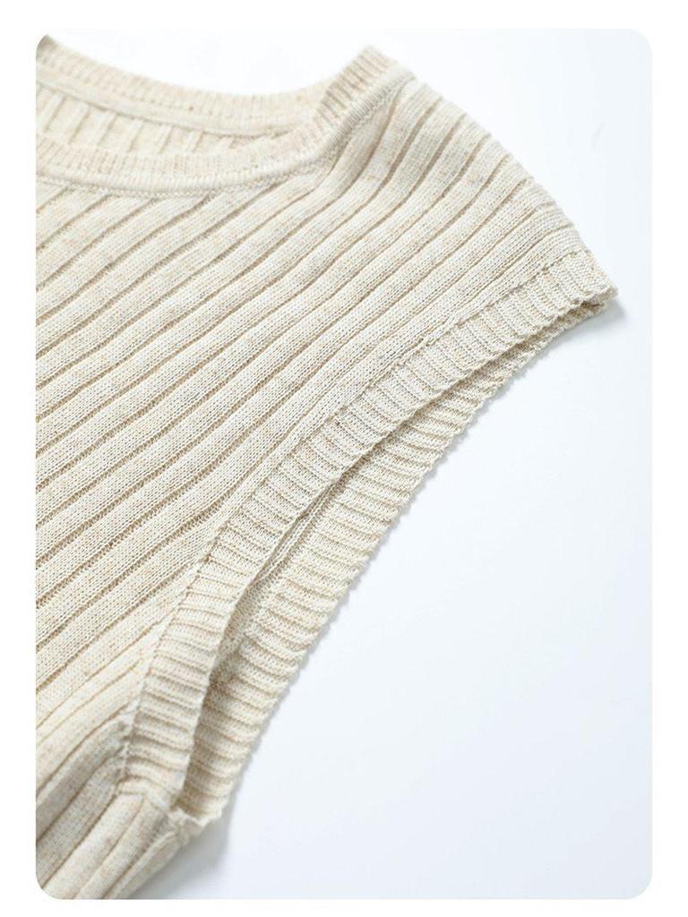 Women's French Sleeveless Knit Camisole - Open-Back Linen Tank Top for Summer