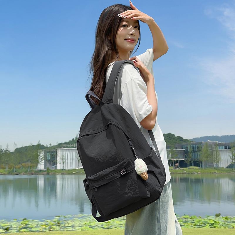 Solid Color Student Schoolbag Women's Large Capacity Backpack Men's Travel Backpack