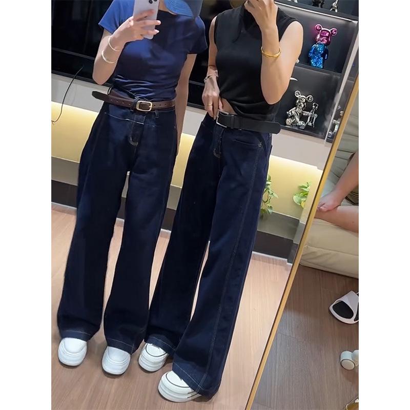 2025 Autumn Plus Size High Waist Straight Leg Wide-Leg Jeans - Slimming, Floor-Length Fit