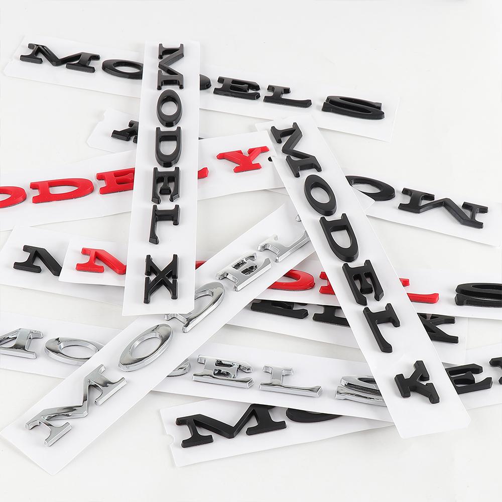 1PC 3D ABS Model S Y X Letters Logo Car Rear Trunk Badge Sticker Valve Cap For Tesla Model X S 3 Cybertruck P85D Car Accessories