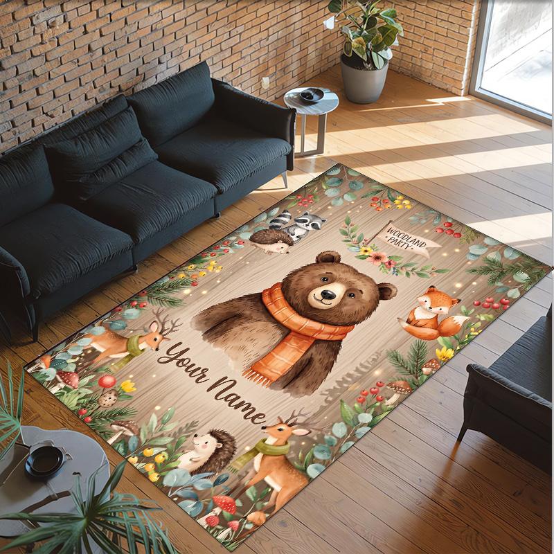 Covor de podea din catifea de cristal cu tematică animală, personalizat cu nume și text, covor cald pentru decorarea casei