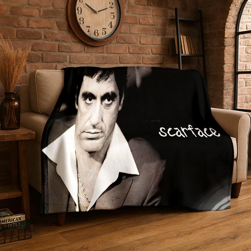 Retro Scarface Classic Movie Tony Flannel Blanket Soft Warm Throw Blanket for Bedroom Living Room Bed Travel Camping Picnic