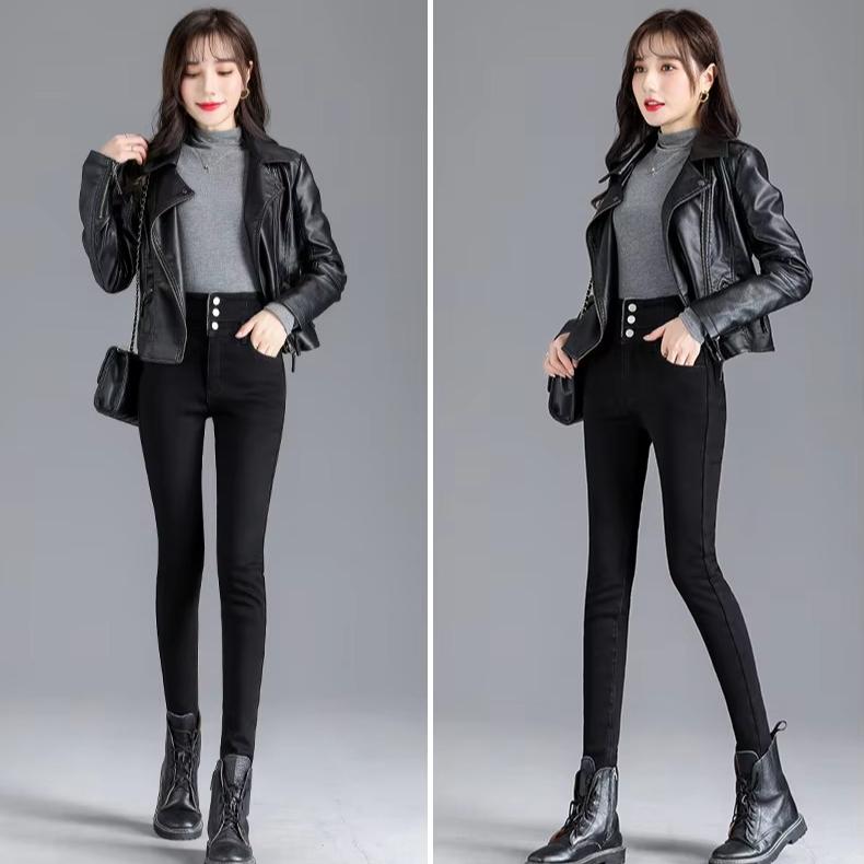 Thermal Winter Thick Fleece High-waist Warm Skinny Jeans Thick Women Stretch Button Pencil Pants Mom Casual Velvet Jeans