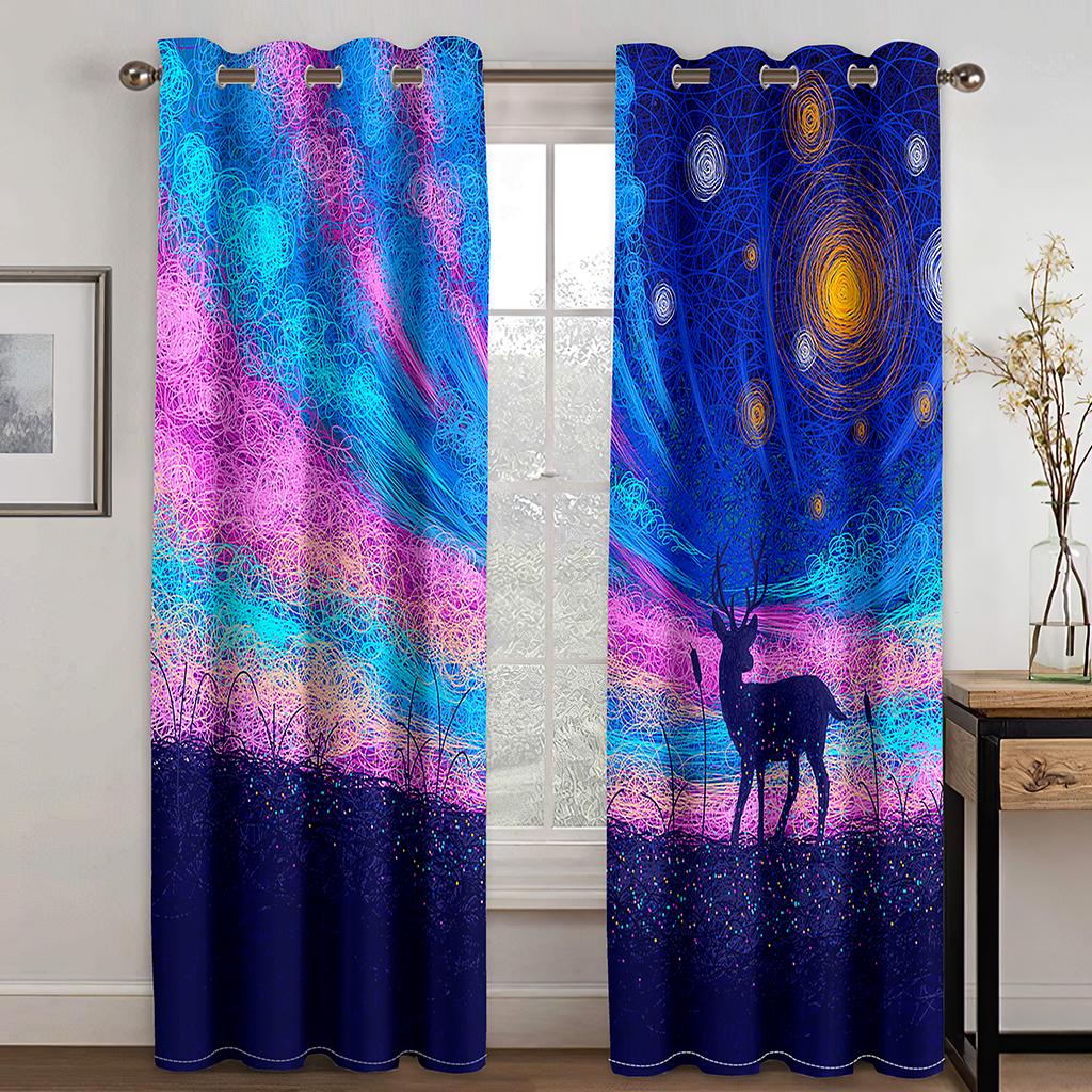 Representing the Success of the Horse 3D Digital Print Curtain Fabric Living Room Bedroom 90g Polyester Fiber Curtain Two Panels