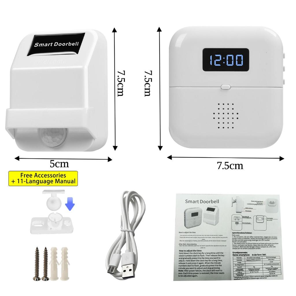 Smart Infrared Doorbell with Time Display & Motion Detection for Home Security