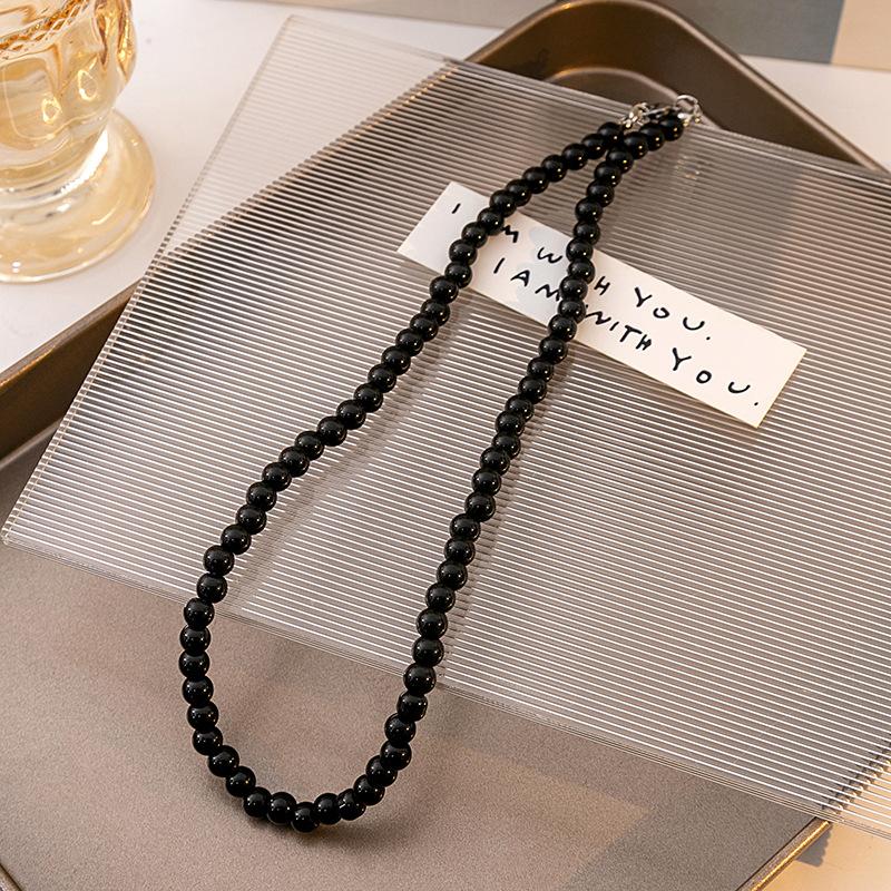 Simple Personality And High Sense Black Imitation Pearl Necklace, Light Luxury Niche Cold Style Necklace