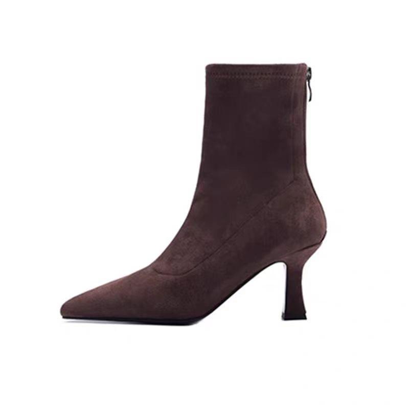 Fashion High Heels Ankle Boots Women Pointed Toe Shoes Suede Sexy Designer 2025 Winter New Fashion Snow Chelsea Boots Woman Pumps Botas