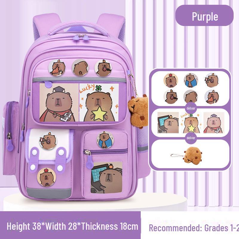 Capibara Schoolbag: Large Capacity, Lightweight Backpack for Grades 1-6, Ideal for Boys and Girls