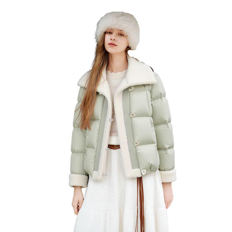 Xiangying Women s Lightweight Short Down Jacket with Faux Fur Collar S