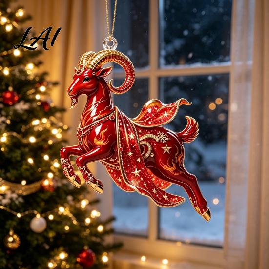 Indoor Holiday Tree Ornaments Galloping Goat Hanging Ornament 2D Flat Acrylic Pendant New Year Festive Atmosphere Party Decor Decoration for