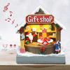 Animated Christmas Village Street Gift Shop with LED Light & Music, Resin Figurines Cute Santa Claus for Festive Decorations B/O