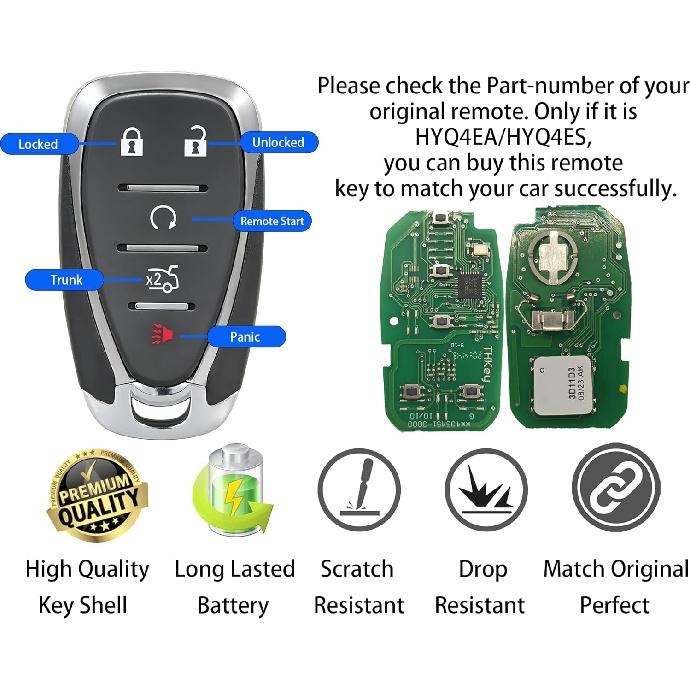 Smart Key for Chevrolet Malibu 2016-2025, Alliskeys Proximity Remote Control Key Fob Replacement for Chevy Camaro Malibu 2016-2025 HYQ4EA/HYQ4ES