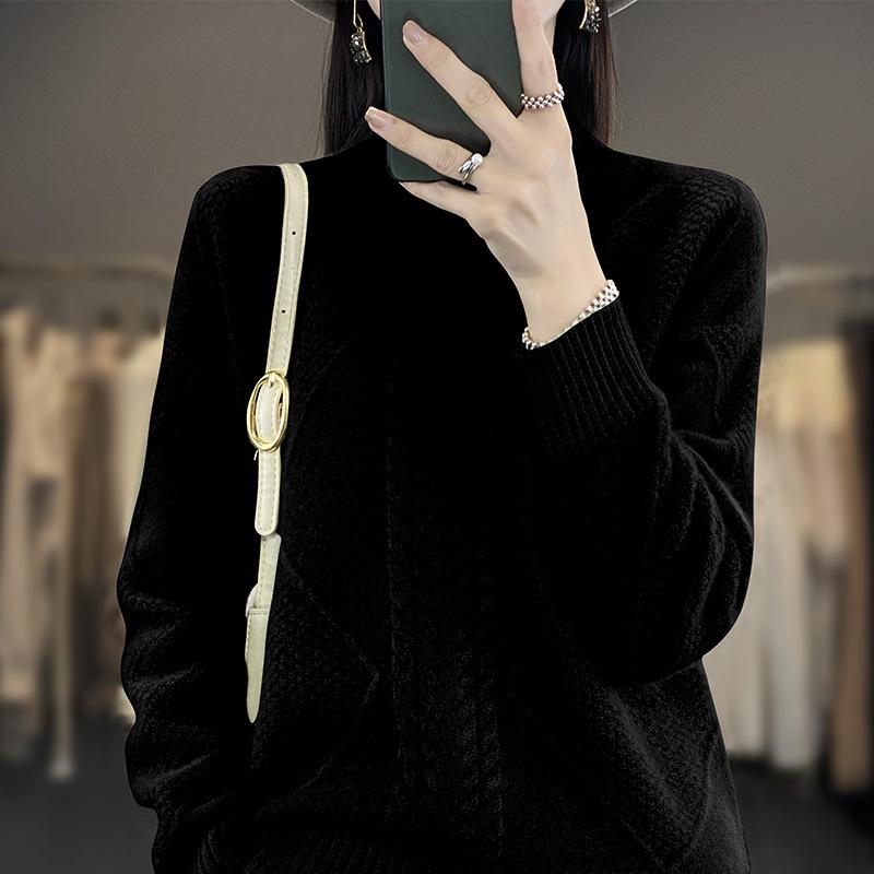 INDFS Women's Fashion Casual Fall Winter Solid Color Print Long Sleeve Half Turtleneck Sweaters