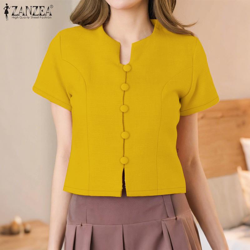 ZANZEA Women Summer Round Neck Casual Short Sleeve Blouse