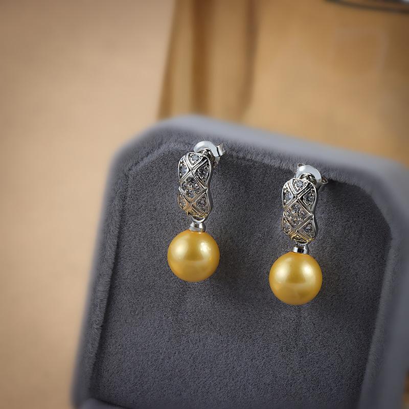 Copper Elegant Fresh Water Yellow Pearl Stud Earrings For Women  New Earrings Wedding Party Bridal Gift