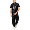 S-3XL Men Waterproof Tracksuit Short Sleeve Front Button Lapel T-Shirt with Elastic Waistband Jogging Pants for Sauna Sweat Rainwear