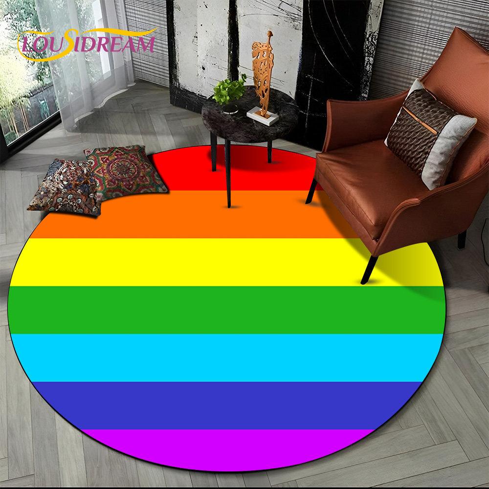 Runder Teppich mit chromatischer Farbtäuschung in Regenbogenfarben, Teppich für Wohnzimmer, Schlafzimmer, Sofa, Spielzimmer, Dekoration, rutschfeste Bodenmatte für Kinder
