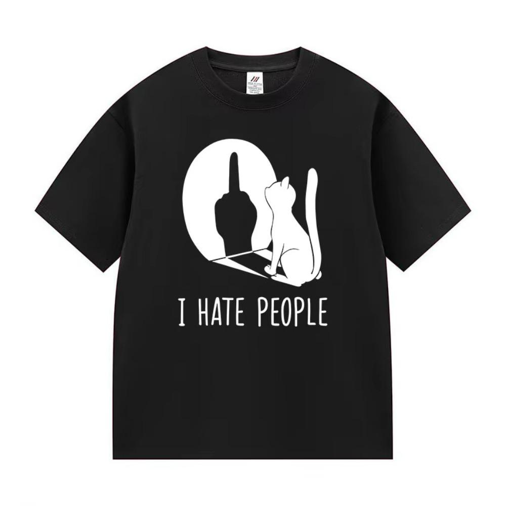 Cat Shadow I Hate People Middle Finger TShirt Humor Funny Kitty Meme Graphic T Shirt Casual Fashion ONeck Short Sleeve T Shirt