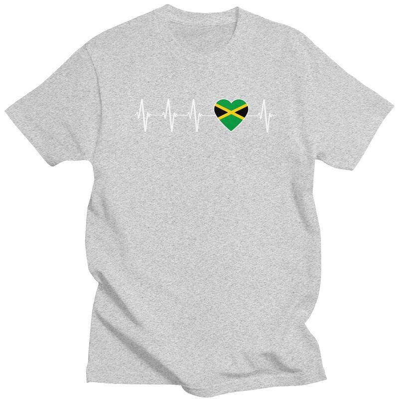 Custom Cool Jamaican Heartbeat Jamaica Flag T Shirt Men Short Sleeves Pure Cotton Tshirt Casual Tee Tops Streetwear Tshirts