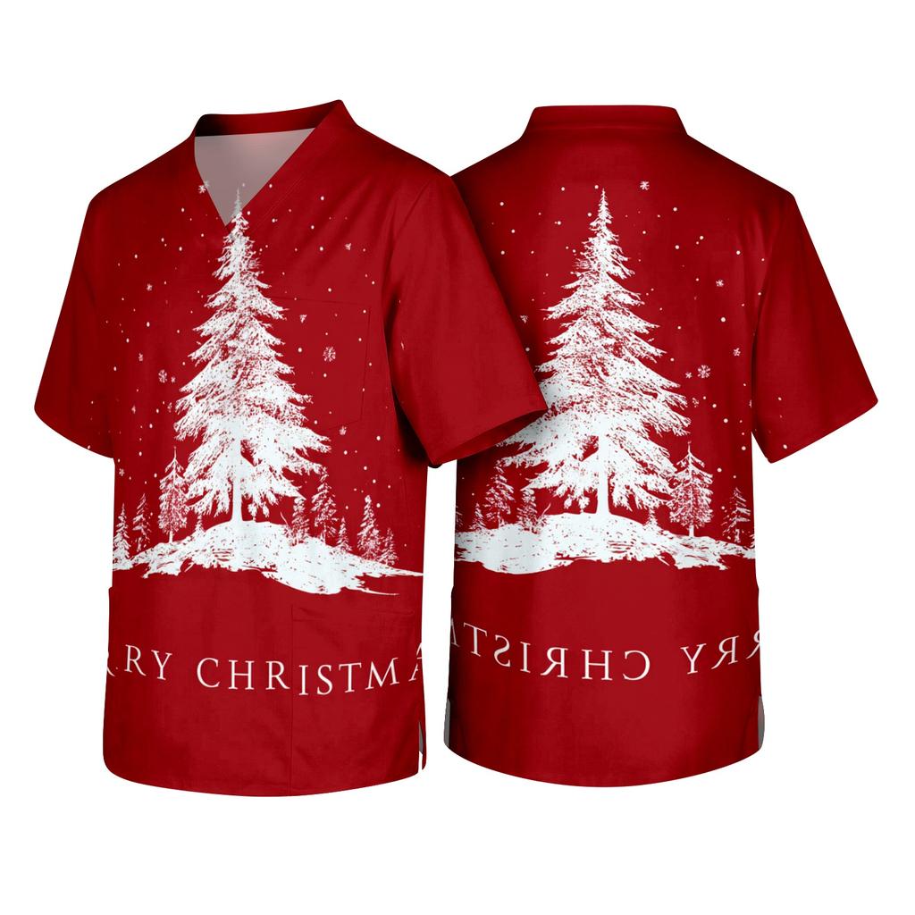 Men's Christmas Themed Holiday Caregiver Uniform for Work In Hospitals and Clinics