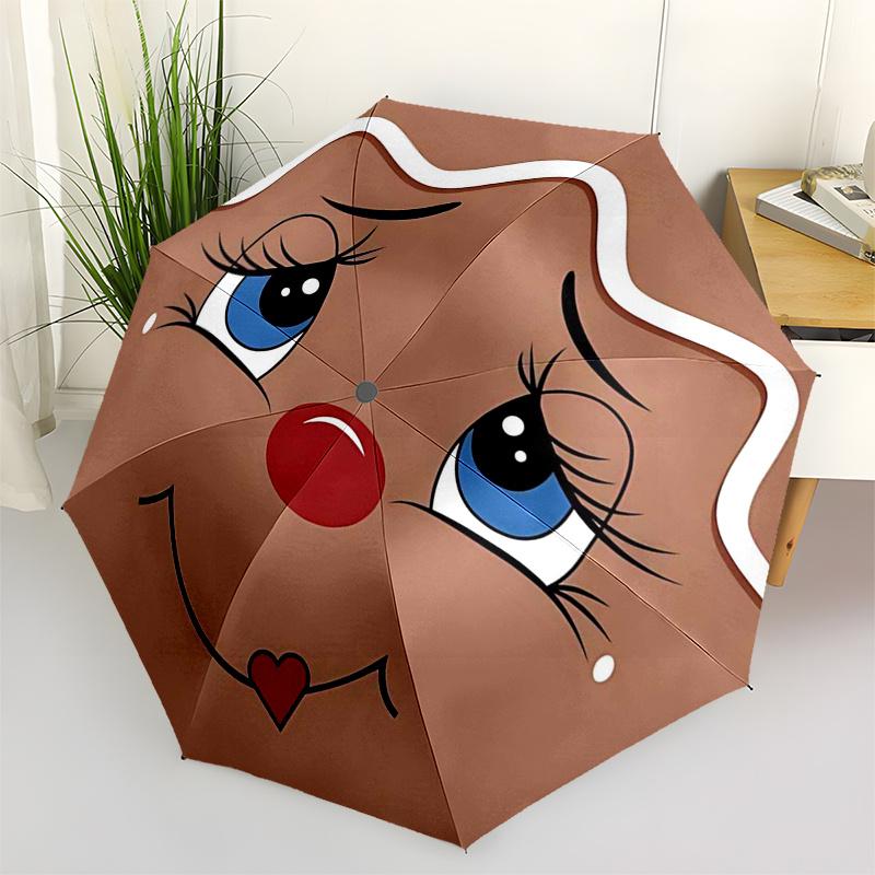 

Gingerbread Man Themed Travel Umbrella-8 Ribs Automatic Opening and Closing, Portable Folding Design, Compact and Stylish Umbrella Suitable